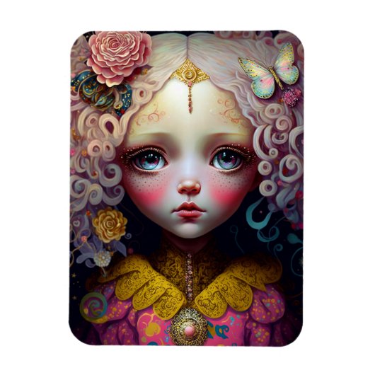 Cute Doll Girl Pink Hair Magneet (Verticaal)