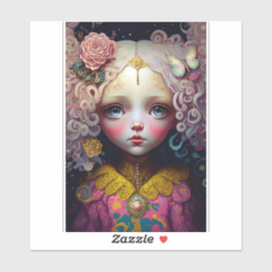 Cute Doll Girl Pink Hair Sticker