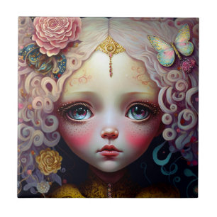 Cute Doll Girl Pink Hair Tegeltje