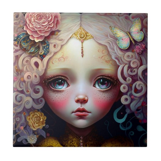 Cute Doll Girl Pink Hair Tegeltje (Voorkant)