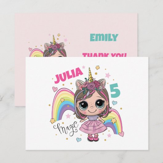 Cute Doll Girl Thank you card Briefkaart (Voorkant / Achterkant)