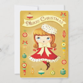 Cute Doll in Red Dress Vintage-kerstkaart Feestdagenkaart
