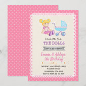 Cute doll party verjaardagsuitnodiging kaart (Voorkant / Achterkant)