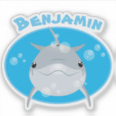 Cute dolphin bubbles cartoon illustratie sticker (Voorkant)