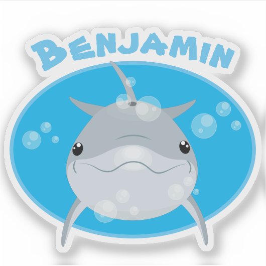 Cute dolphin bubbles cartoon illustratie sticker (Voorkant)