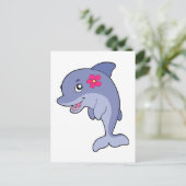 Cute dolphin girl met bloem briefkaart (Staand voorkant)