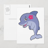 Cute dolphin girl met bloem briefkaart (Voorkant / Achterkant)