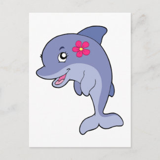 Cute dolphin girl met bloem briefkaart