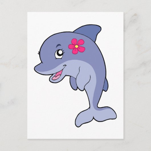 Cute dolphin girl met bloem briefkaart (Voorkant)