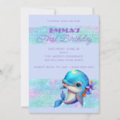 Cute Dolphin Iridescent 1ste verjaardag Kaart (Voorkant)