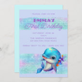 Cute Dolphin Iridescent 1ste verjaardag Kaart (Voorkant / Achterkant)