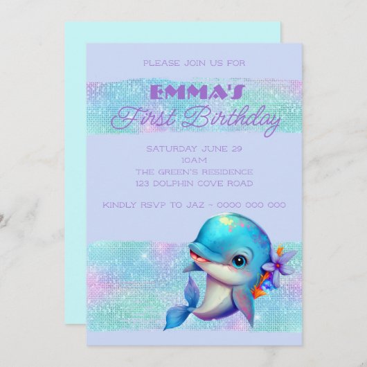 Cute Dolphin Iridescent 1ste verjaardag Kaart (Voorkant / Achterkant)