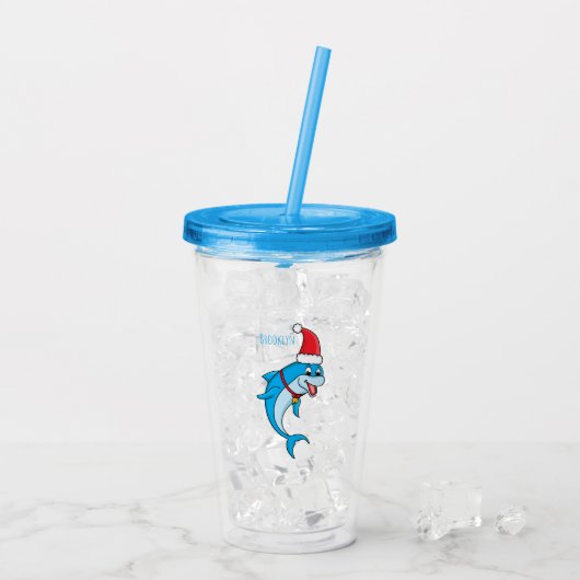 Cute dolphin met Santa hat cartoon Acryl Drinkbeker (Achterkant ijs)