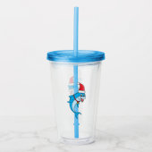 Cute dolphin met Santa hat cartoon Acryl Drinkbeker (Voorkant)