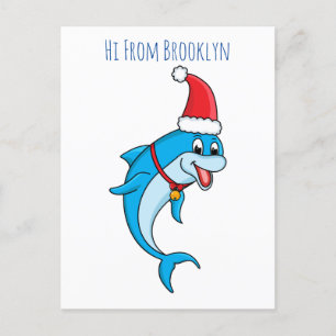 Cute dolphin met Santa hat cartoon Briefkaart