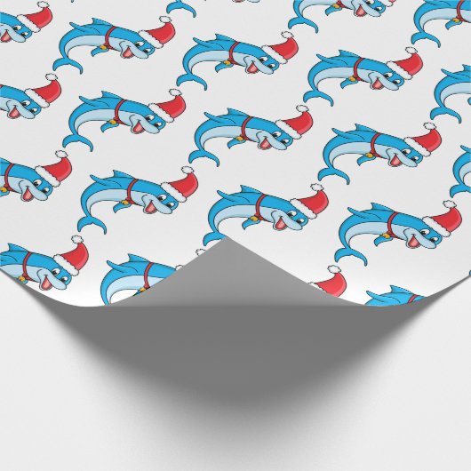 Cute dolphin met Santa hat cartoon Cadeaupapier (Hoek)