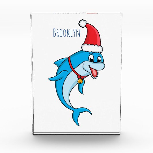 Cute dolphin met Santa hat cartoon Fotoblokken (Voorkant)