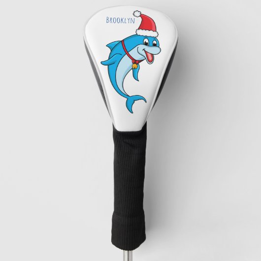 Cute dolphin met Santa hat cartoon Golfheadcover (Voorkant)