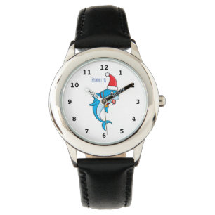 Cute dolphin met Santa hat cartoon Horloge