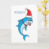 Cute dolphin met Santa hat cartoon Kaart (Gele Bloem)