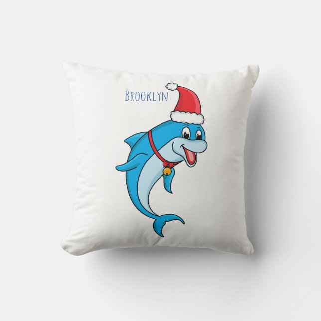 Cute dolphin met Santa hat cartoon Kussen (Voorkant)