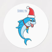 Cute dolphin met Santa hat cartoon Labels (Design 2)