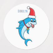 Cute dolphin met Santa hat cartoon Labels (Design 1)