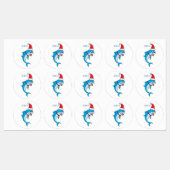 Cute dolphin met Santa hat cartoon Labels (Vel)