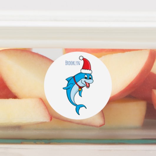 Cute dolphin met Santa hat cartoon Labels (Aangebracht)