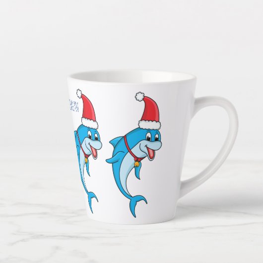 Cute dolphin met Santa hat cartoon Latte Mok (Rechts)