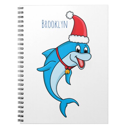 Cute dolphin met Santa hat cartoon Notitieboek (Voorkant)
