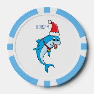Cute dolphin met Santa hat cartoon Poker Chips