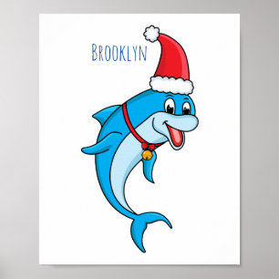 Cute dolphin met Santa hat cartoon Poster