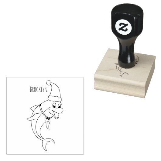 Cute dolphin met Santa hat cartoon Rubberstempel (Gestempeld)