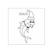 Cute dolphin met Santa hat cartoon Rubberstempel (Afrduk)