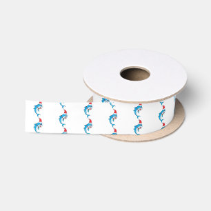 Cute dolphin met Santa hat cartoon Satijnen Lint