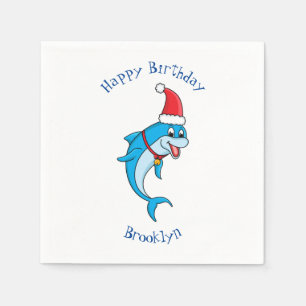 Cute dolphin met Santa hat cartoon Servet