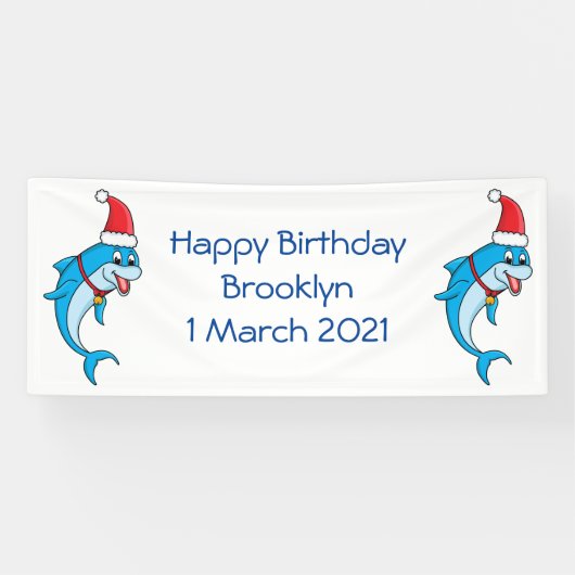 Cute dolphin met Santa hat cartoon Spandoek (Horizontaal)