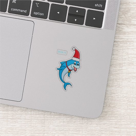 Cute dolphin met Santa hat cartoon Sticker (Detail)