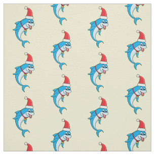 Cute dolphin met Santa hat cartoon Stof