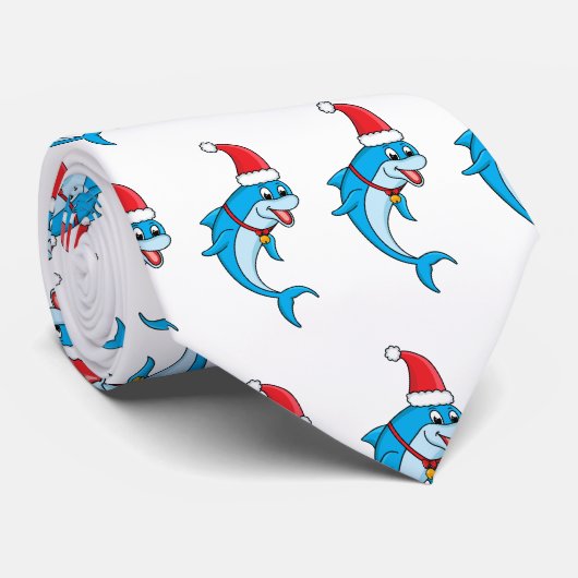 Cute dolphin met Santa hat cartoon Stropdas (Opgerold)