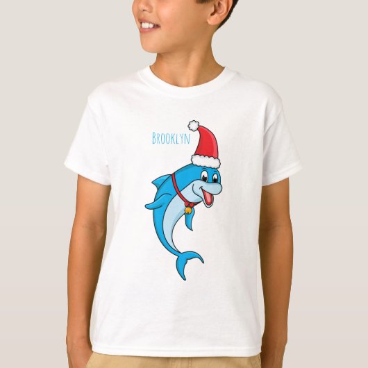 Cute dolphin met Santa hat cartoon T-shirt (Voorkant)