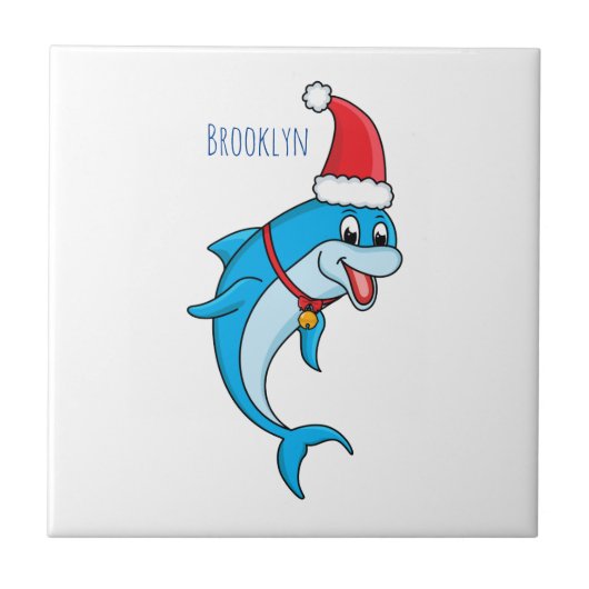 Cute dolphin met Santa hat cartoon Tegeltje (Voorkant)
