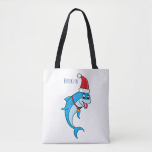 Cute dolphin met Santa hat cartoon Tote Bag