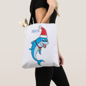 Cute dolphin met Santa hat cartoon Tote Bag (Dichtbij)