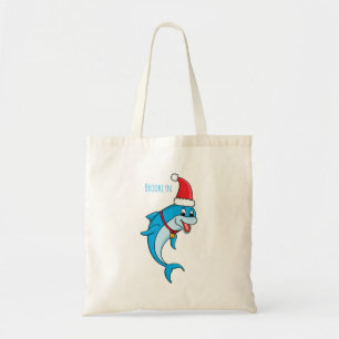 Cute dolphin met Santa hat cartoon Tote Bag
