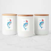 Cute dolphin met Santa hat cartoon Voedselcontainer Etiket (Flessen)