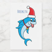 Cute dolphin met Santa hat cartoon Voedselcontainer Etiket (Enkel label)