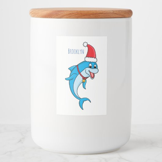 Cute dolphin met Santa hat cartoon Voedselcontainer Etiket (Voorkant)