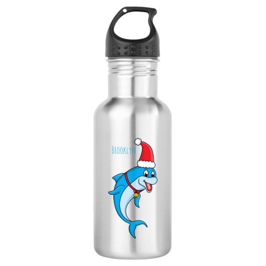 Cute dolphin met Santa hat cartoon Waterfles (Voorkant)